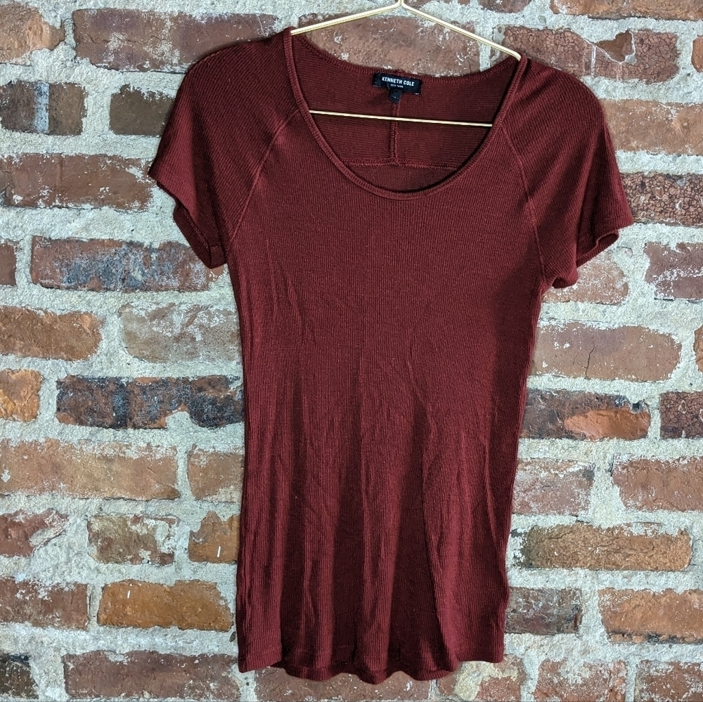 Kenneth‎ Cole New York Medium Burnt Orange Short Sleeve Scoop Neck Top